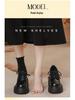 12cm Height Boost Chunky Heel Black Leather Loafers for Women, British Style, Lace-up High Heels for Spring & Autumn