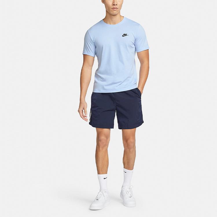 Nike Embroidered Logo Print Crewneck T-Shirt Men Tops Light-Blue AR4999-548