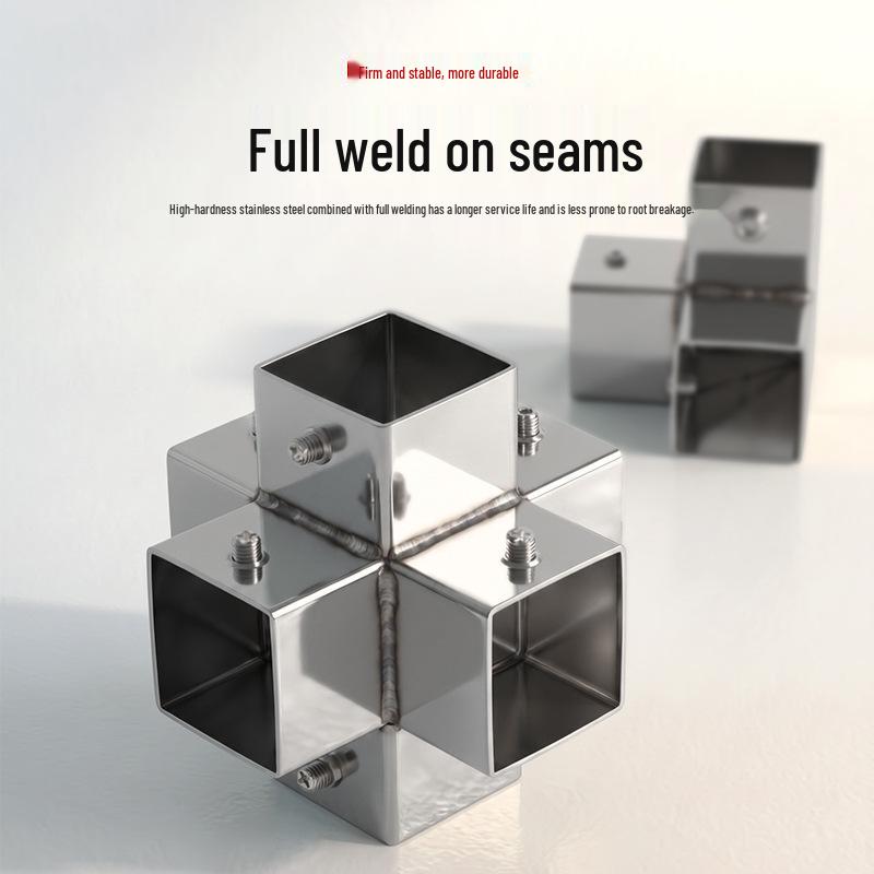 Stainless Steel Four-Way Square Tube Connector (20/25/30mm)