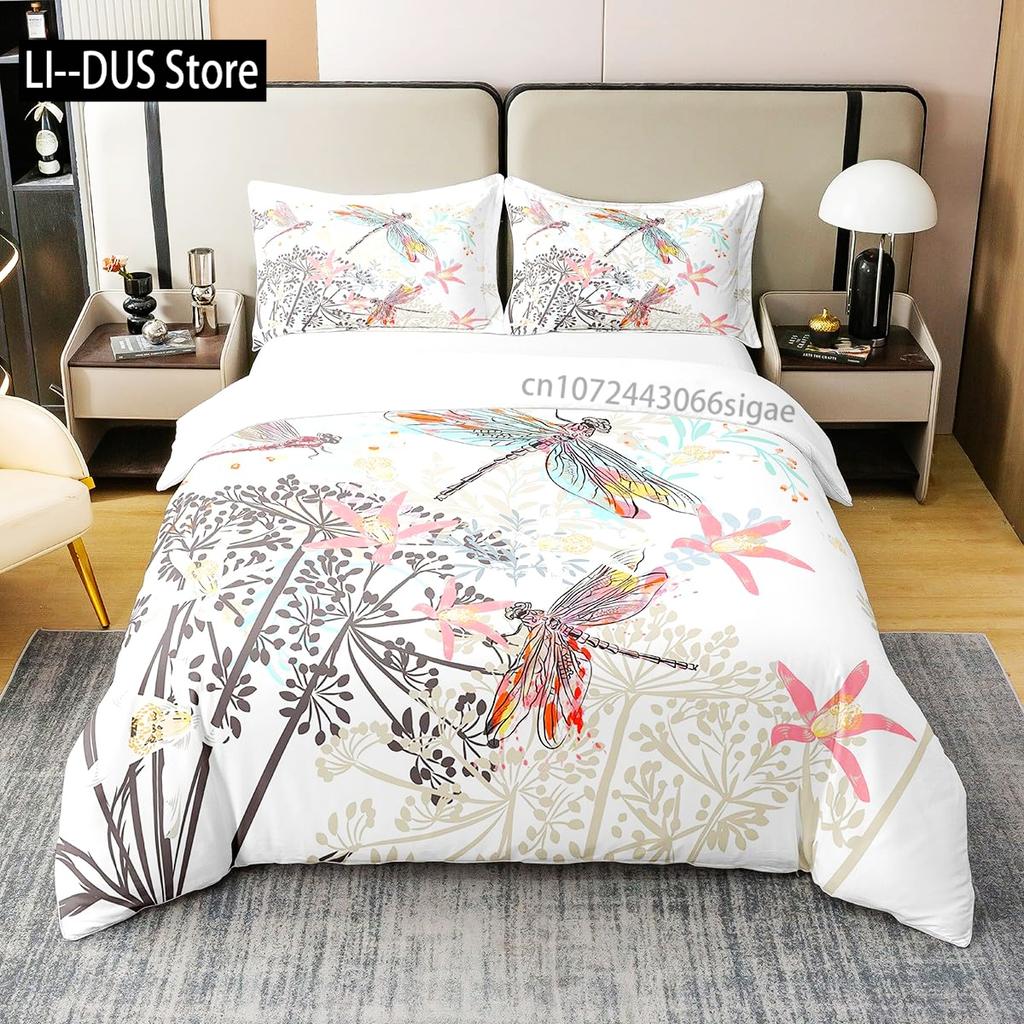 Comforter Colorful Dragonfly Wing Queen Size Bedding Set For Kids Teens Adult Comforter Decoration 3 Pcs Bed Set