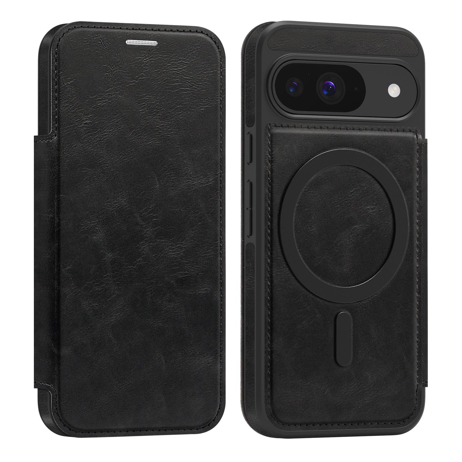 

Для Google Pixel 8, 9, 10 серии. Чехол-книжка Lingdun Magnetic Business Leather Case-MagSafe-совместимый со встроенными слотами для карт и блокировкой RFID Google Pixel 10 Pro чёрный