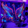 TUGCAY Blacklight Guitar Wing Tapestry UV Reactive Rock Music Tapestry Punk City Car Building Street Wall Hanging Tapestries for Bedroom Dorm Living