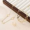 Womens Gold Tone Hollow Lucky Clover Long Necklace Set With Bracelet Ring - Minimalist Floral Jewelry Daily Wear