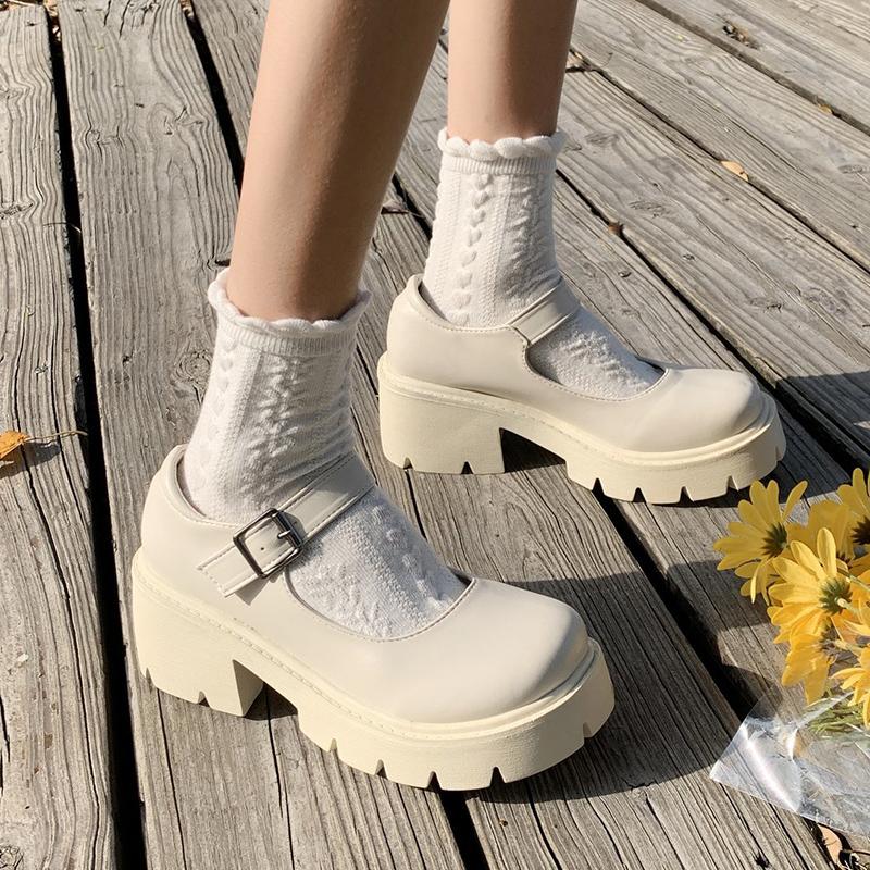 Patent Sztuczna Skóra Wysokie Obcasy Mary Jane Buty Kobiety Japoński Styl Klamra na Kostce Platforma Czółenka Kobieta Punk Jk Mundurek Lolita Buty 43