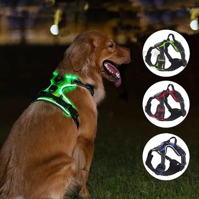 Light Up LED Dog Harness Rechargeable Adjustable Luminous Pet Chest Strap Flashing Padded Collar Dog Glow Vest Cats Pet