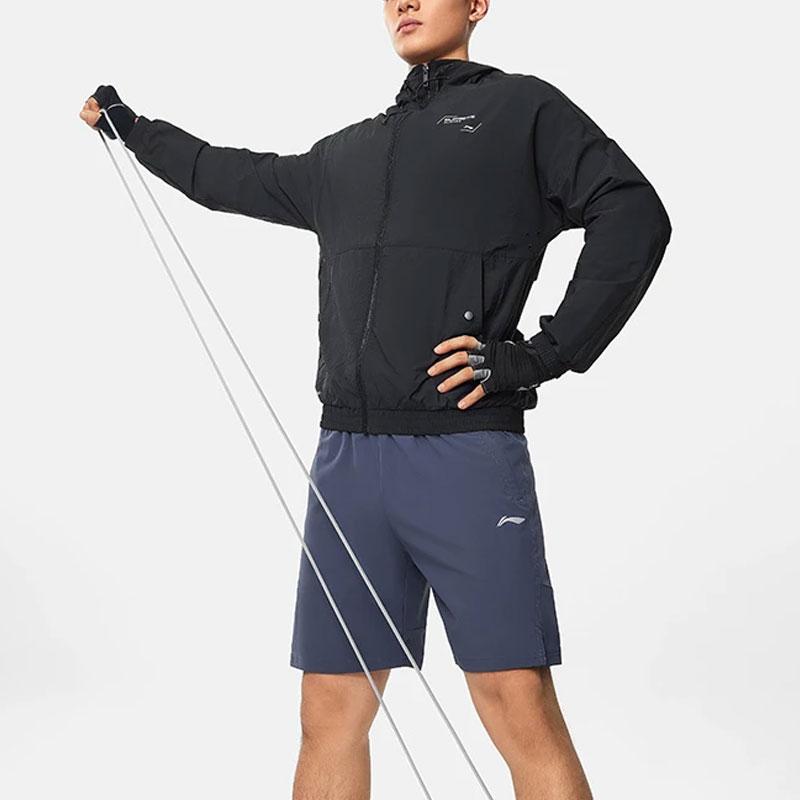 Li Ning Fitness Series Letter Print Hooded Water-Resistant Loose Sports Jacket Men Jacket Black AFDU061-1