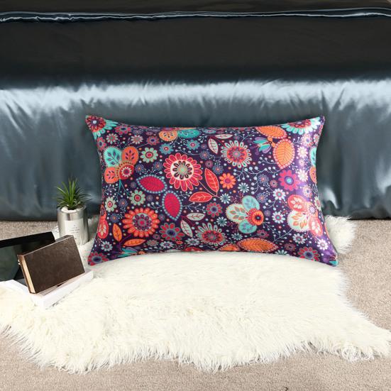 2Pcs/Set Flower Print Satin Pillowcase Envelope Closure Soft Dustproof Wrinkle Free Washable