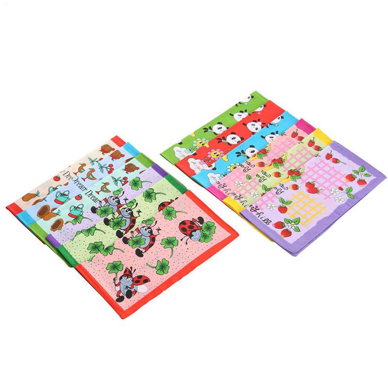 3Pcs 28x28cm 100% Cotton Cute Cartoon Printed Children Hand Face Wipes Handkerchiefs Kindergarten Square Scarves
