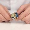 1Pc Fashionable and Simple High-end Two-color Jewelry Engraving Pattern Tourmaline Devil Inlaid Synthetic Zircon Ring