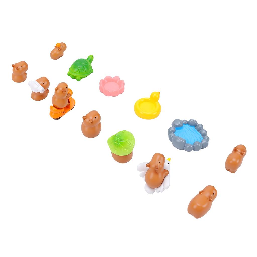 13pcs Mini Figures Cute Capybara Water Pool Turtle Shape Water Proof Resin Miniature Figurines for Doll House Tabletop
