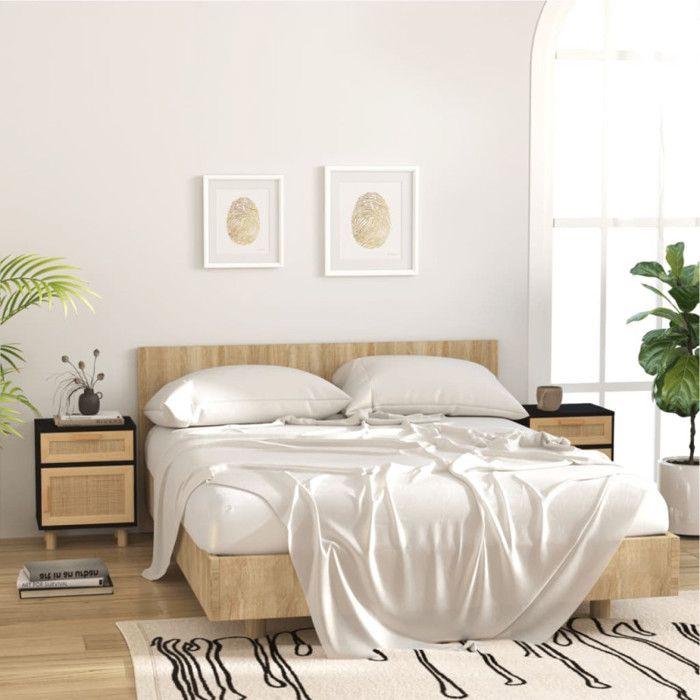 VidaXL Table de chevet Noir Bois de pin massif et rotin naturel 345608