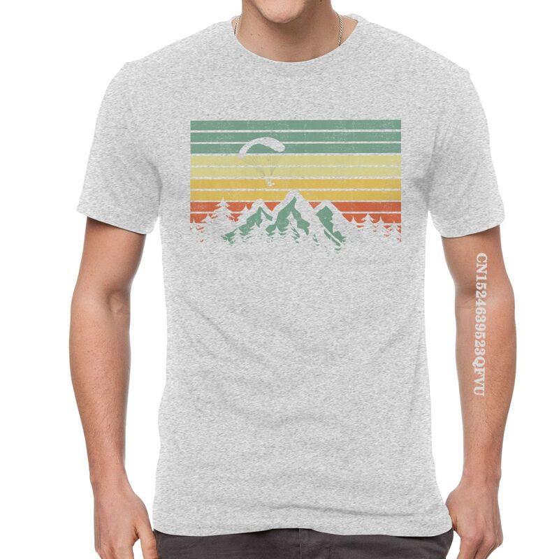 Herren Vintage Gleitschirmsegel Über Bergen T-Shirts EMO Männer Gleitschirmflieger Paramotor Liebhaber T-Shirt Baumwolle Übergroßes T-Shirt