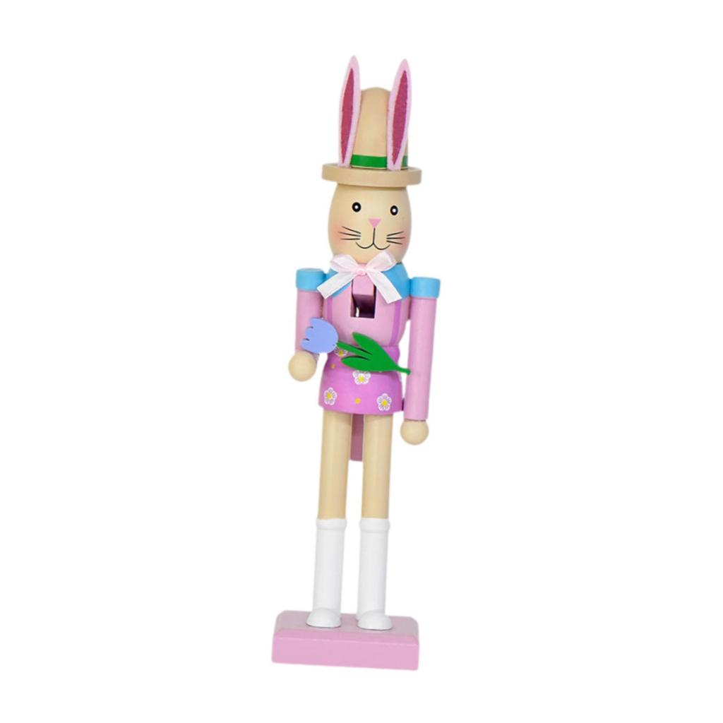 Easter Bunny Nutcracker Figurine Table Centerpiece Wooden Nutcracker Figure Desktop Ornament