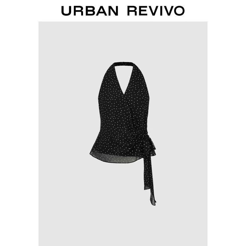 UR2026 Women s Polka Dot Halter V-Neck Shirt M