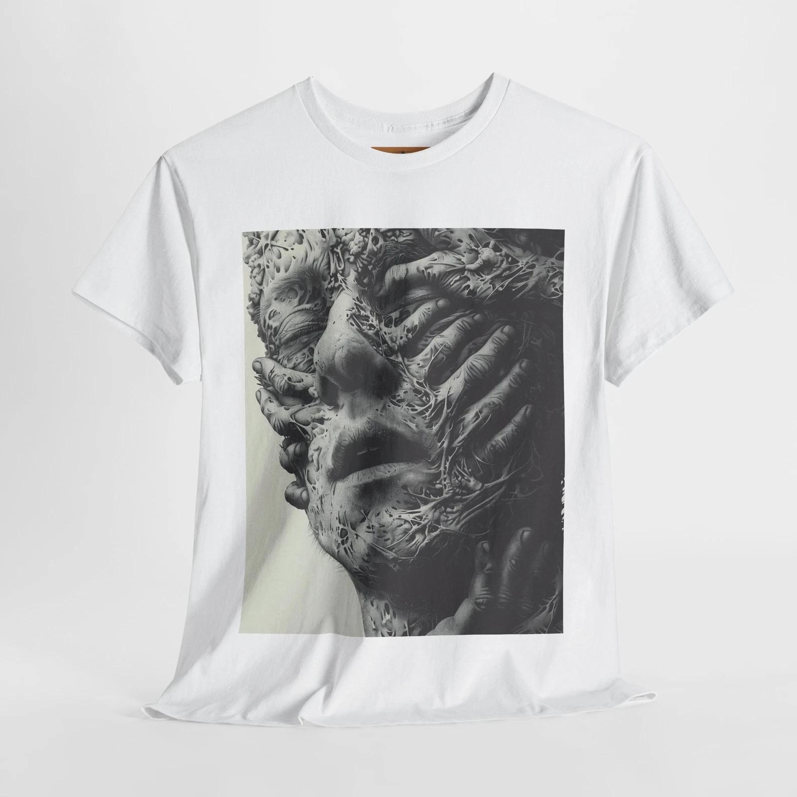 Distorted Human Face T-Shirt – Skin Bulging with Tiny Hands Horror Art Tee 4XL