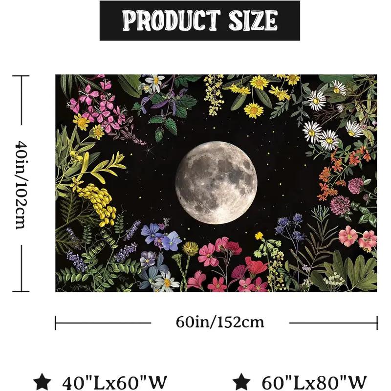 Moonlit Floral Tapestry Full Moon Blossom Motif Bedroom Headboard Wall Hanging Interior Design Style Room Decoration