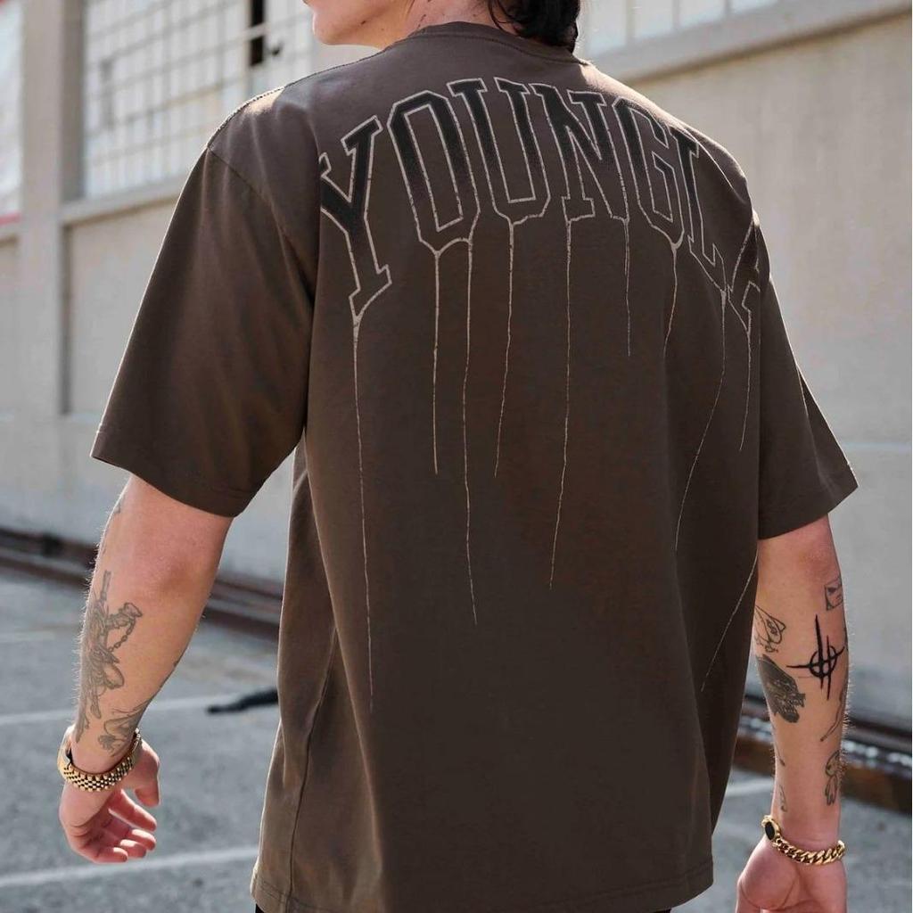 YOUNGLA Pánske nadrozmerné bavlnené posilňovacie tričko - Okrúhly výstrih, Krátky rukáv, 240 látka