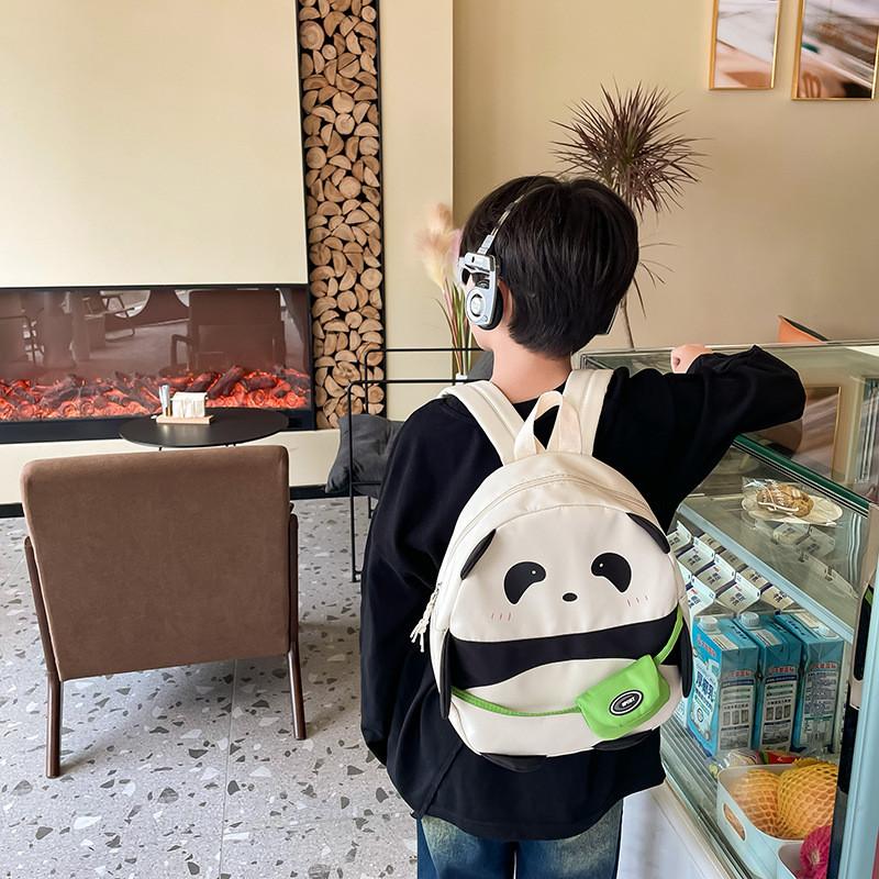 Kids Panda Cartoon School Backpack Lightweight Nylon For Preschool Unisex