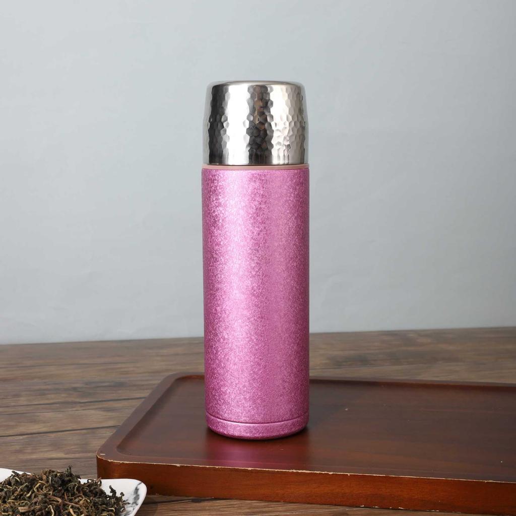 High-Value Titanium-Covered Double-Layer Thermos Cup Portable Hammer-Pattern Vacuum Stewed Teacup Light Luxury High-End Business Gift Cup