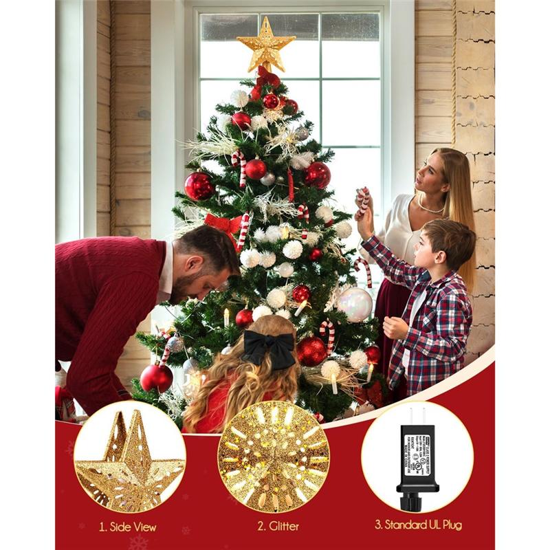 M-Modern-Trees Topper Christmas Tree Lights Christmas Five Pointed Star Christmas Lights US Plug