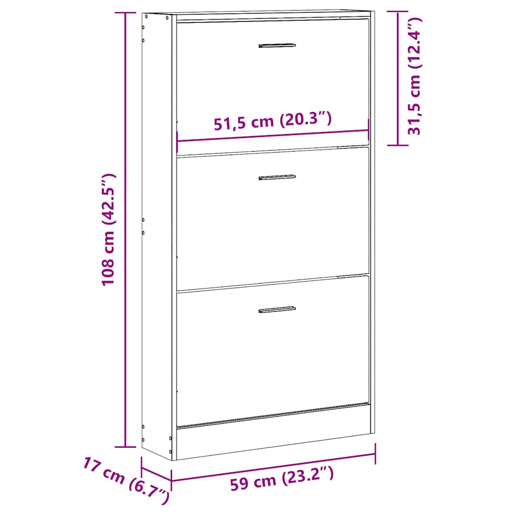 Shoe Cabinet White 59 x 17 x 108 cm Engineered Wood