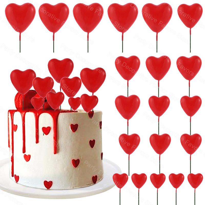 20 Stück 3D Herzform Kuchenaufsatz Mix Größe Liebe Kuchenkugeln Valentinstag Cupcake Flagge Hochzeit Geburtstagsfeier Deko Babyparty