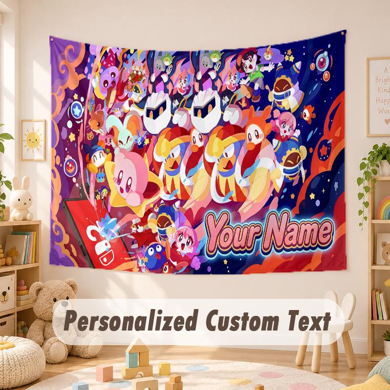 Arazzo Personalizzato con Testo e Nome, Appeso da Parete Kirby Stile Boho, Arazzo Decorativo per Sfondo Stanza