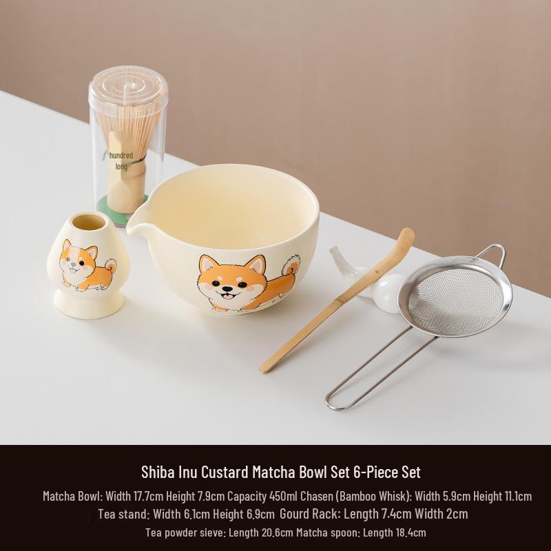 Japanese Song Dynasty Matcha Tea Ceremony Set: Ceramic Bowl, Cup, Bamboo Whisk, and Brush