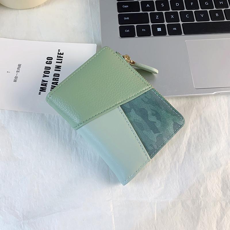 

Новая красочная комбинированная сумка для мелочи, модный кошелек на молнии для нескольких карт, короткий женский кошелек зелёный