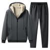 Fashion Warm Trousers Suit Lamb Velvet Men's Suit Thickened Solid Color Long-sleeved Hooded Casual