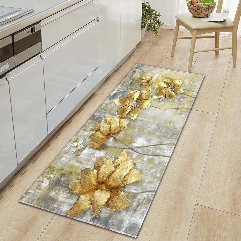 Kitchen Floor Mat Corridor Porch Door Mat Bedroom Non-slip Carpet Home Living Room Foot Carpet Flower
