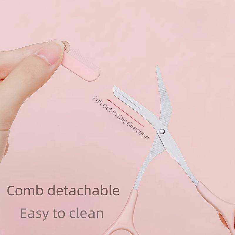 1/3pcs Built-in Comb Eyebrow Scissors - Pink Stainless Steel Precision Tool, Professional Brow Shaping for Home & Salon Grooming