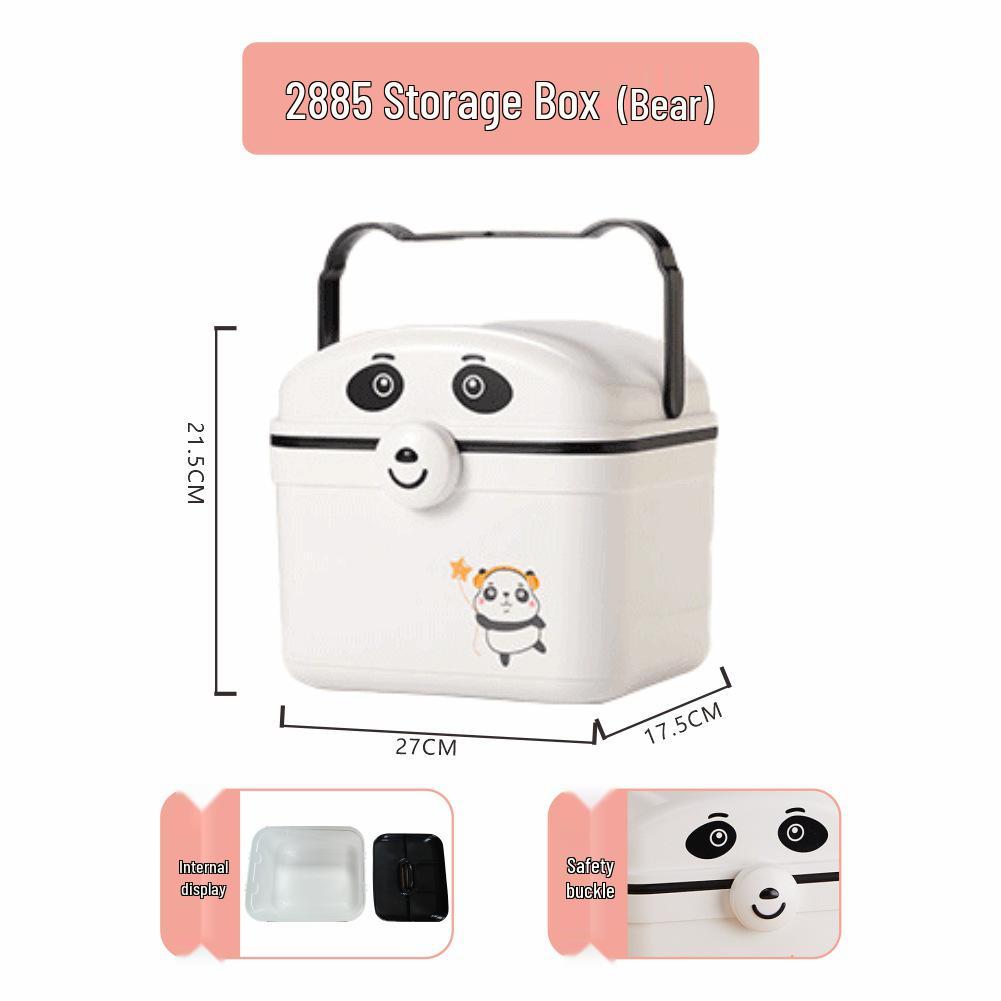 Double-Layer Cartoon Storage Box - Handheld Portable Organizer with Large Capacity