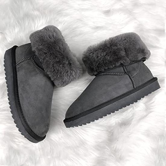 N Gaji Sheepskin Genuine Cowhide and Sheep Long Boots with Warm Fur Fluffy Waterproof and Size A22 Women's Boots, Fur, Lining, Non-Slip Sole, (Gray,
