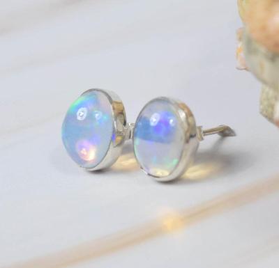 925 Sterling Silver Stud Earring, Ethiopian Opal Earring, Handmade Earring, Anniversary Gift, Stud Earring, Silver Jewelry