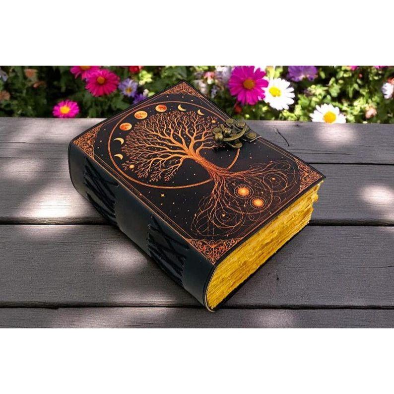 400 Page Large Grimoire Tree of Life Leather Journal For Women, Handmade Vintage Notebook Sketchbook Junk Journal, Gift For Him Her,