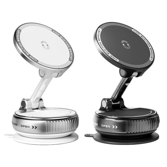 Magnetic Car Phone Holder Black Vacuum Suction Mount 360 Degrees Rotatable & Strong
