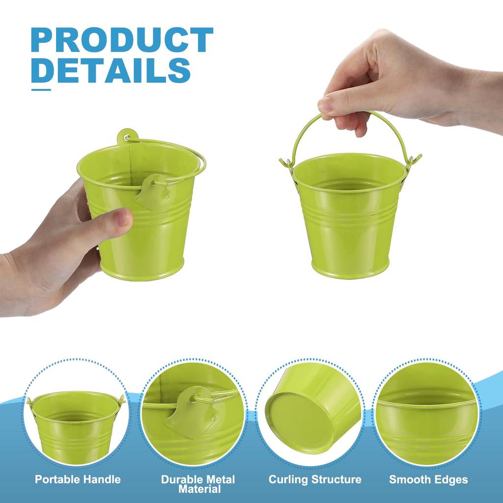 PATIKIL Small Metal Buckets with Handles Mini Buckets Easter Buckets 6pcs Green 2.7"x2.4"