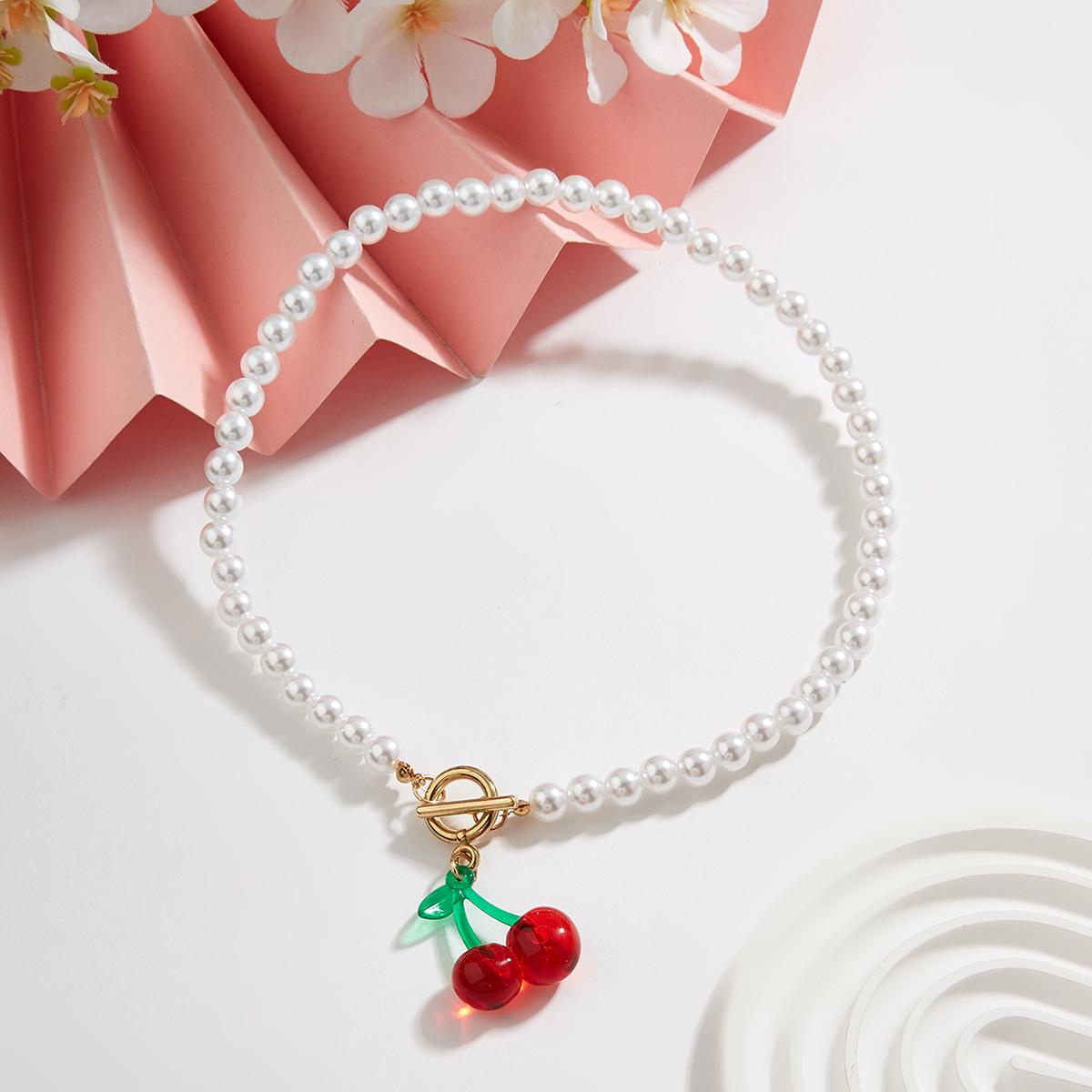 

Ретро Минималистичное Жемчужное Колье-Чокер с Клубникой и Вишней для Женщин