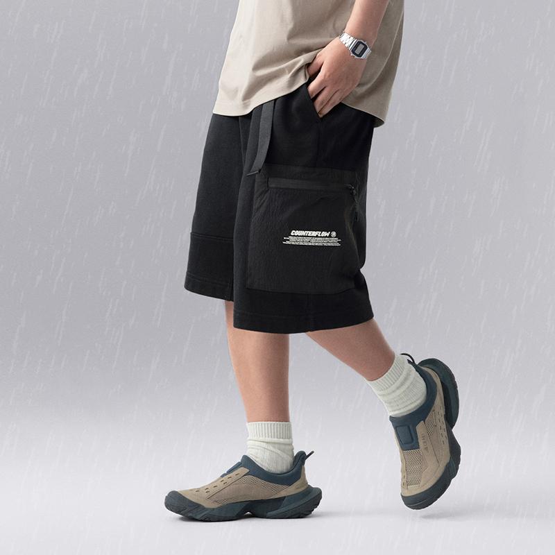 Li Ning CF Playful Attitude Letter Print Straight Leg Knitted Casual Shorts Men shorts Gray AKSU641-1