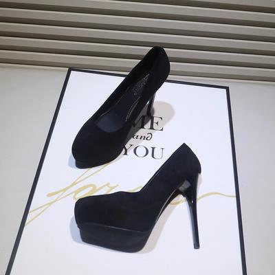 12 cm spitze Zehen superhoher Absatz reines Schwarz Einzelner Schuh Temperament professionell dünner Absatz wasserdicht Plateau Nachtclub dünnes Mädchen Frühling neu