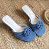 Fashion Summer Fashion Pleated Floral Slippers Women Sexy Square Toe Kitten Heel Slide Sandals Elegant Comfortable Brand Designer Shoes