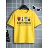 European sizes Boys' T-shirt Love Music Guitar Piano Drum, Ideal for Outdoor Activities, Soft Knitted Top, Comfortable And Breathable