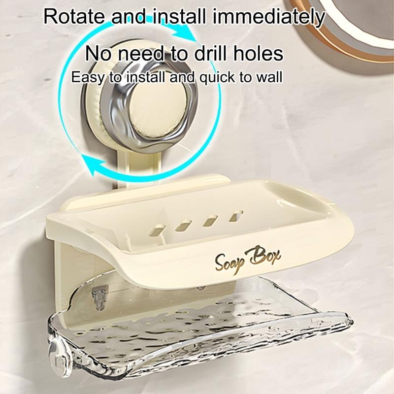 NonSlip Soap Dish With Drain Wall Mounted Bathroom Shower Storage Adhesive Space Saving Tray