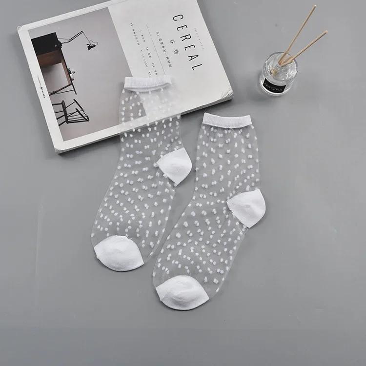 Polka Dot Socks Women See Through Transparent Crystal Silk Socks Summer Ultra-thin Breathable Girls Kawaii Cute Nylon Long Socks