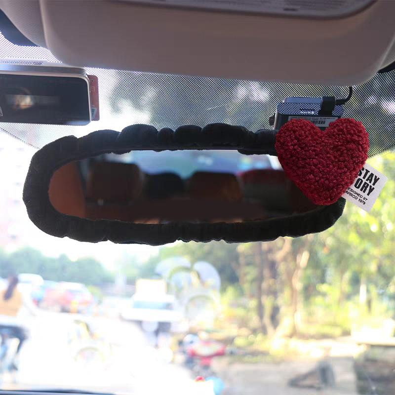 1pc Cute Retro Red Heart Car Gear Shift Cover Mesh Auto Shifter Hand Brake Case For Women Car Accessories Interior Decoration