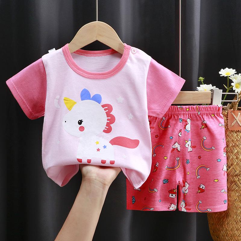2025 Kids' Short Sleeve Summer Pajama Set - Boys and Girls Baby T-shirt and Shorts