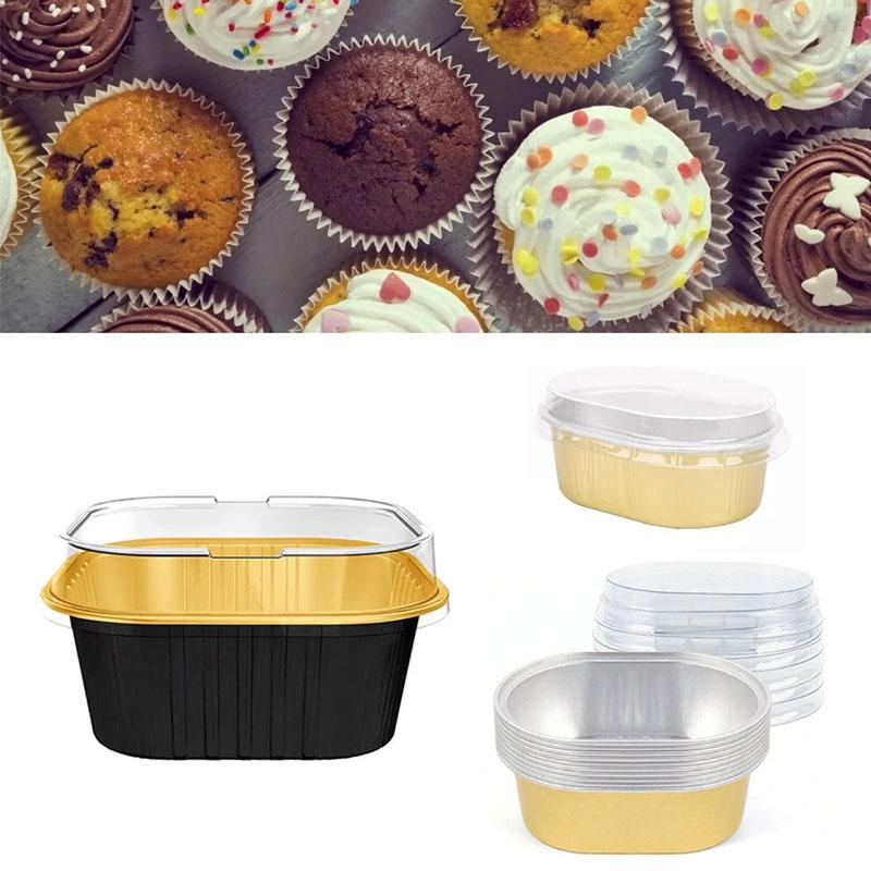 Disposable Baking Cups with Lids Foil Dessert Containers for Cupcakes Puddings Muffins Party Events Baking Perfect for Catering