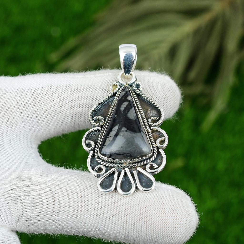925 Sterling Silver Picasso Jasper Stone Bezel Handcrafted Unique Sister Pendant