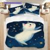 White Cat Pattern Bedding Quilt Set Quilt Cover Pillowcase Home Decoration Birthday Gift (1 * Duvet Cover + 2 * Pillowcase, Without Core)